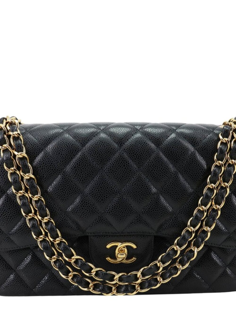 Chanel  Classic Double Flap Jumbo Quilted Caviar Leather Shoulder Bag Black